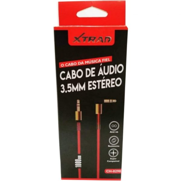 Cabo P2 Stereo 90º Para P2 Stereo Xtrad Xt-2091 Emborrachado 1 Metro Vermelho
