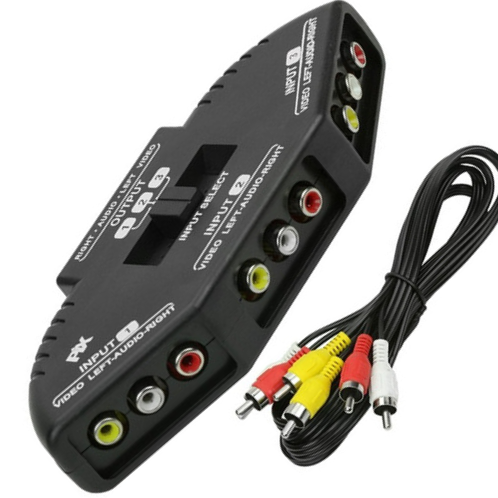 Chave Seletora RCA 3 Entradas Para 1 Saida RCA Preta Com Cabo 3 + 3 RCA  023-0515