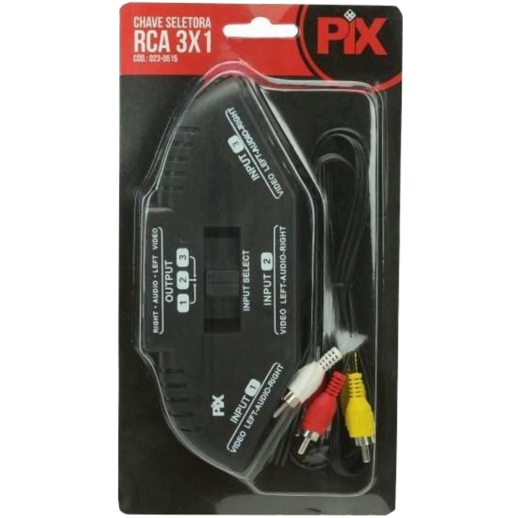 Chave Seletora RCA 3 Entradas Para 1 Saida RCA Preta Com Cabo 3 + 3 RCA  023-0515 - Imagem 2