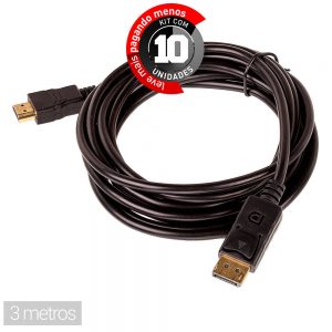 Cabo Adaptador Displayport para HDMI - 3 Metros - Kit com 10