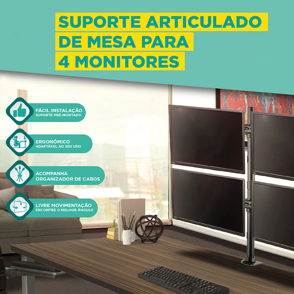 Suporte Articulado de Mesa para 4 Monitores de 15 à 27 - Imagem 2