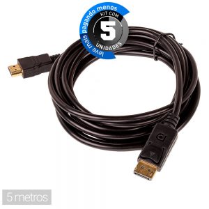Cabo Adaptador Displayport para HDMI - 5 Metros - Kit com 5