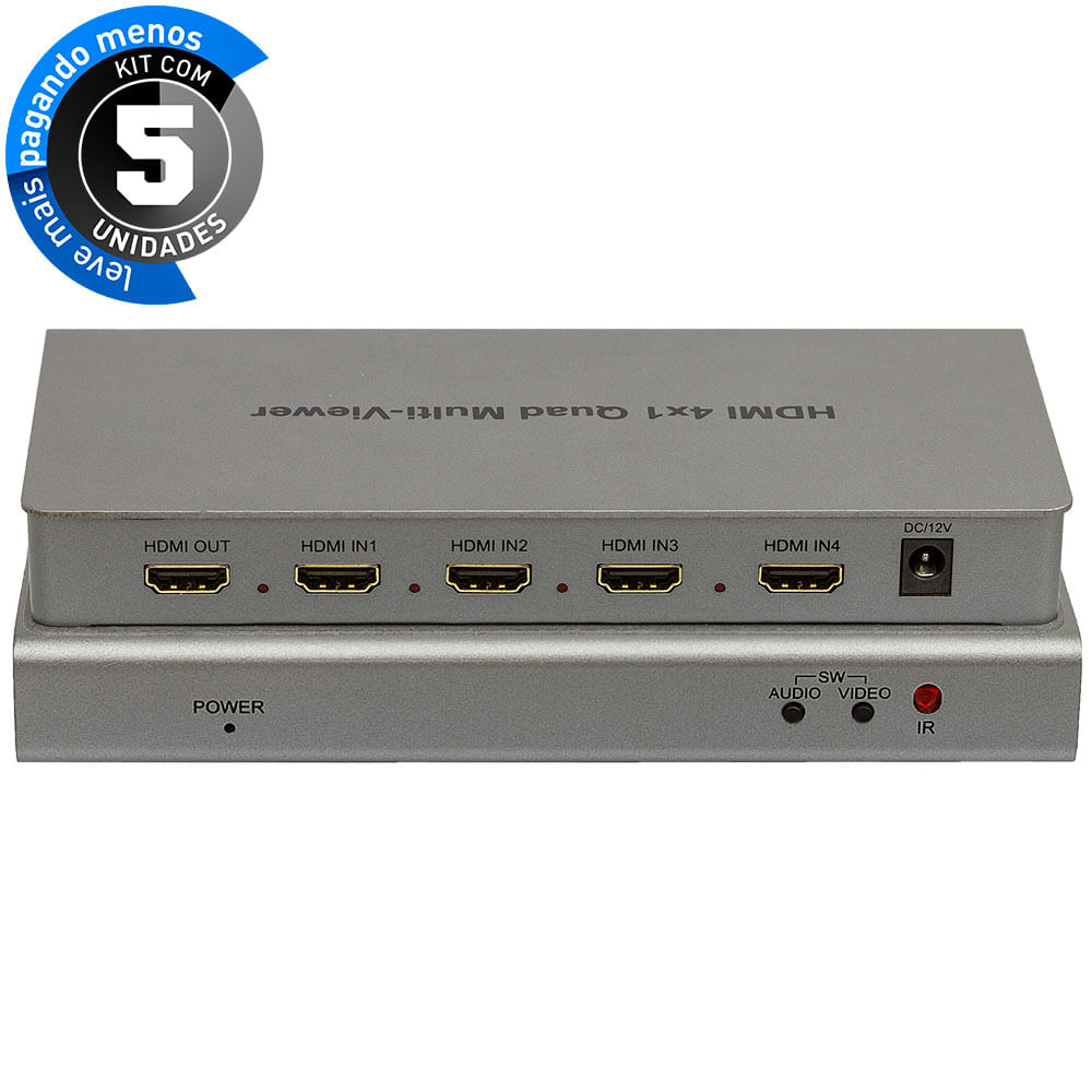 Switch Inteligente Quad Multi-Viewer 4x1 - Kit com 5