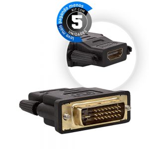 Adaptador DVI Macho Para HDMI Fêmea - Kit com 5