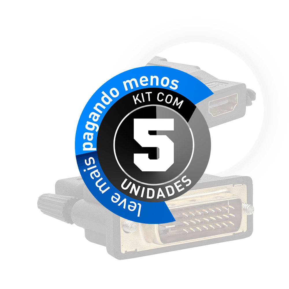 Adaptador DVI Macho Para HDMI Fêmea - Kit com 5 - Imagem 2