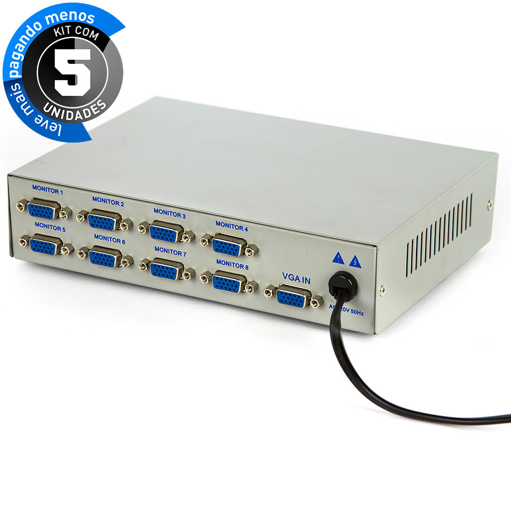 Vídeo Splitter 1x8 - Distribuidor de Sinal VGA - Kit com 5