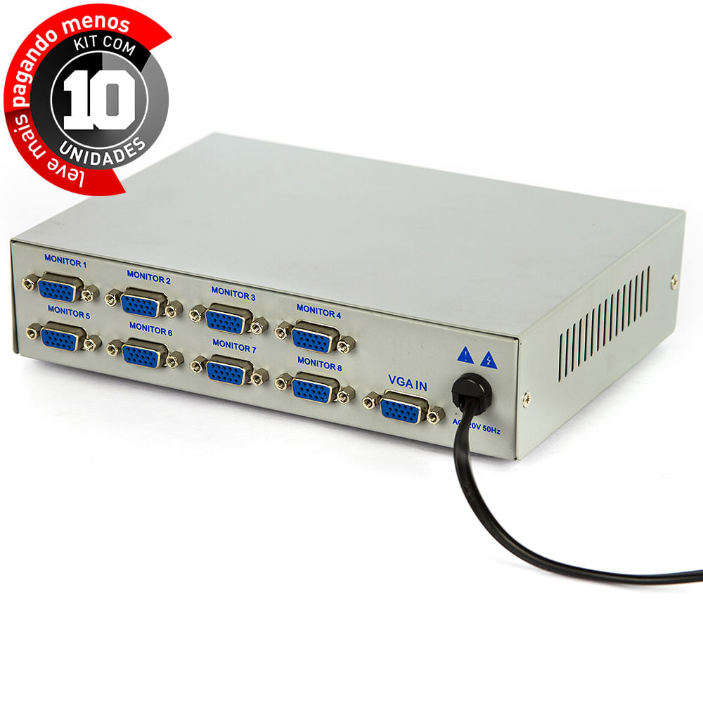 Vídeo Splitter 1x8 - Distribuidor de Sinal VGA - Kit com 10