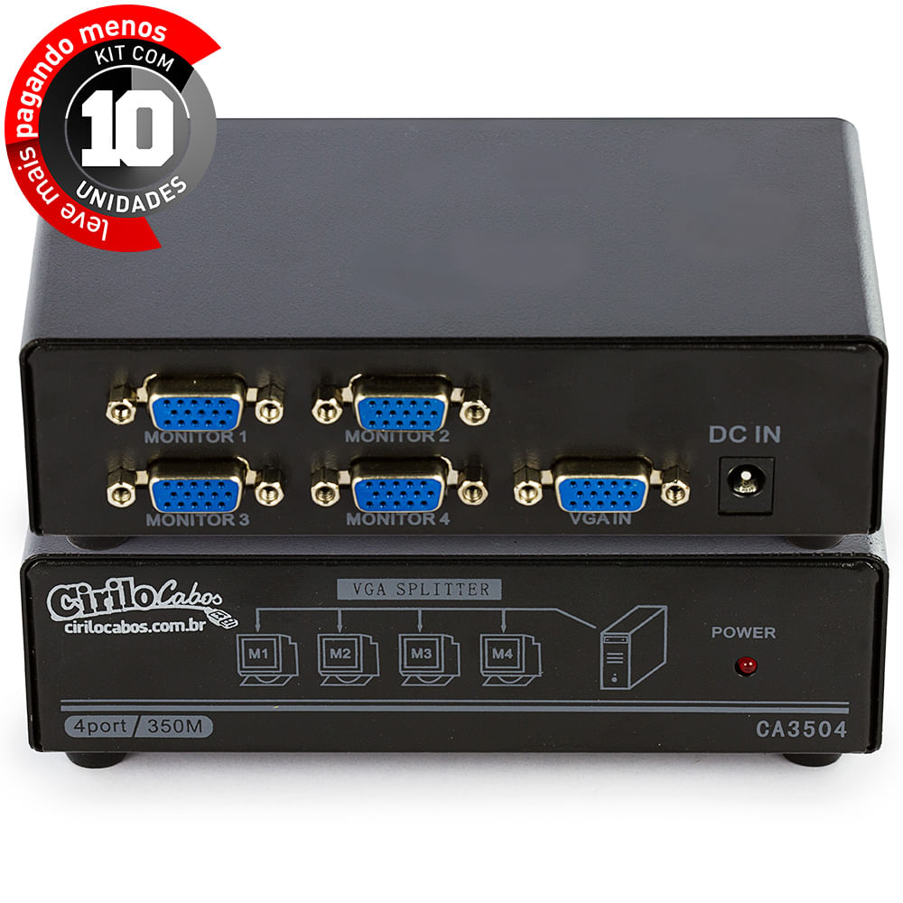 Vídeo Splitter 1x4 - Distribuidor de Sinal VGA - Kit com 10