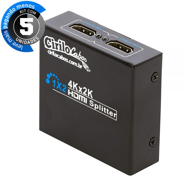 Splitter HDMI - 1 Entrada 2 Saídas - Kit com 5