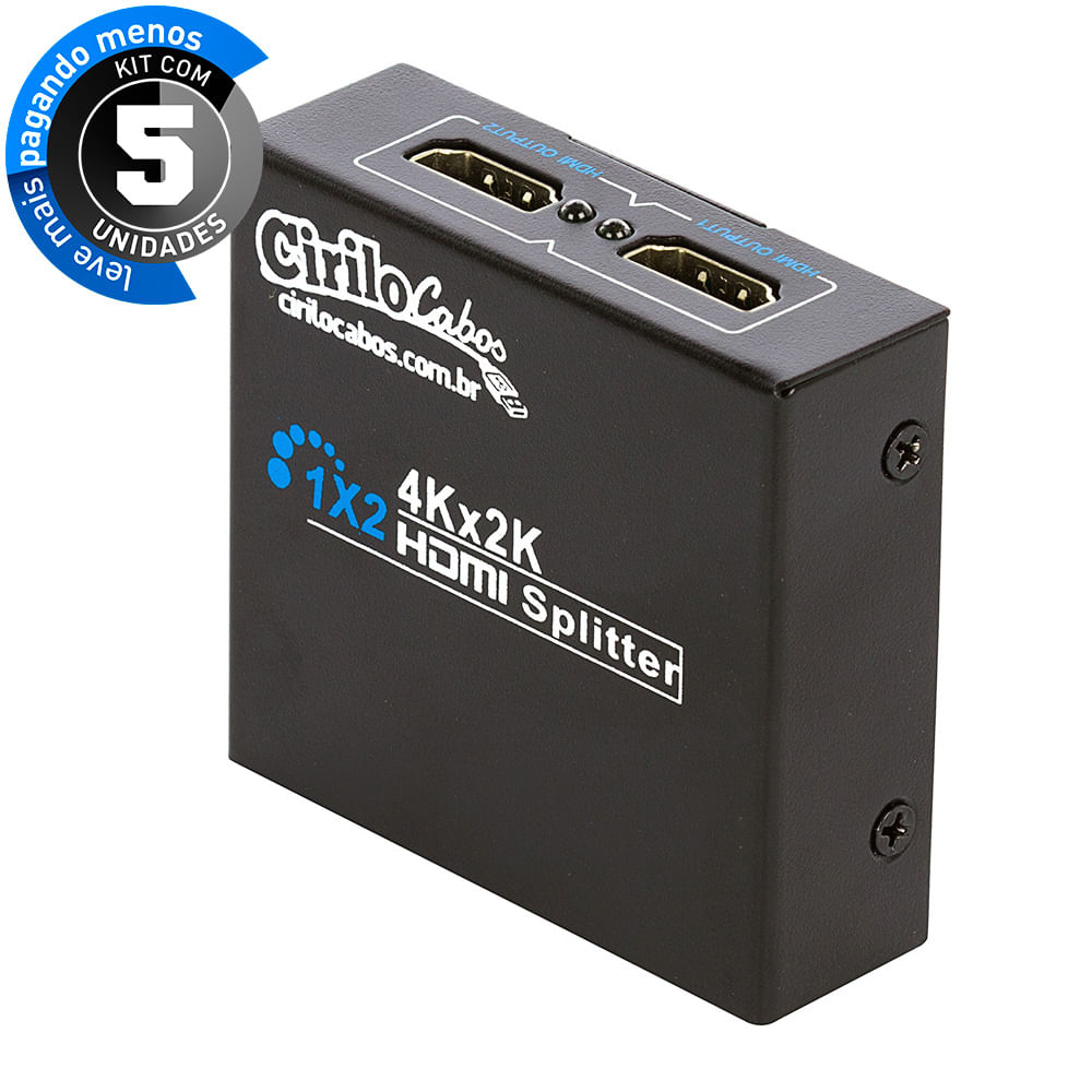 Splitter HDMI - 1 Entrada 2 Saídas - Kit com 5