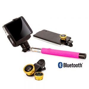 Pau Selfie Bastão Monopod Z07-5 + 3 Lentes Universal Rosa