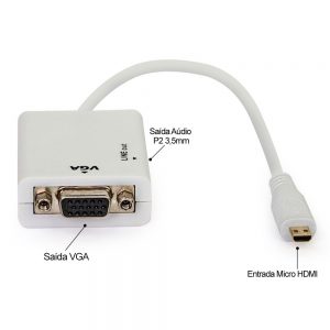 Cabo Adaptador Micro HDMI para VGA com Áudio - Branco