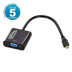 Cabo Adaptador Micro HDMI para VGA - Kit com 5