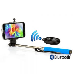 Suporte para Selfie Monopod + Controle Shutter Bluetooth - Azul