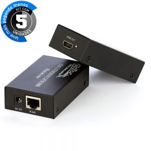 Extensor HDMI 60 Metros Cat-6 - 3D 1080P - Kit com 5
