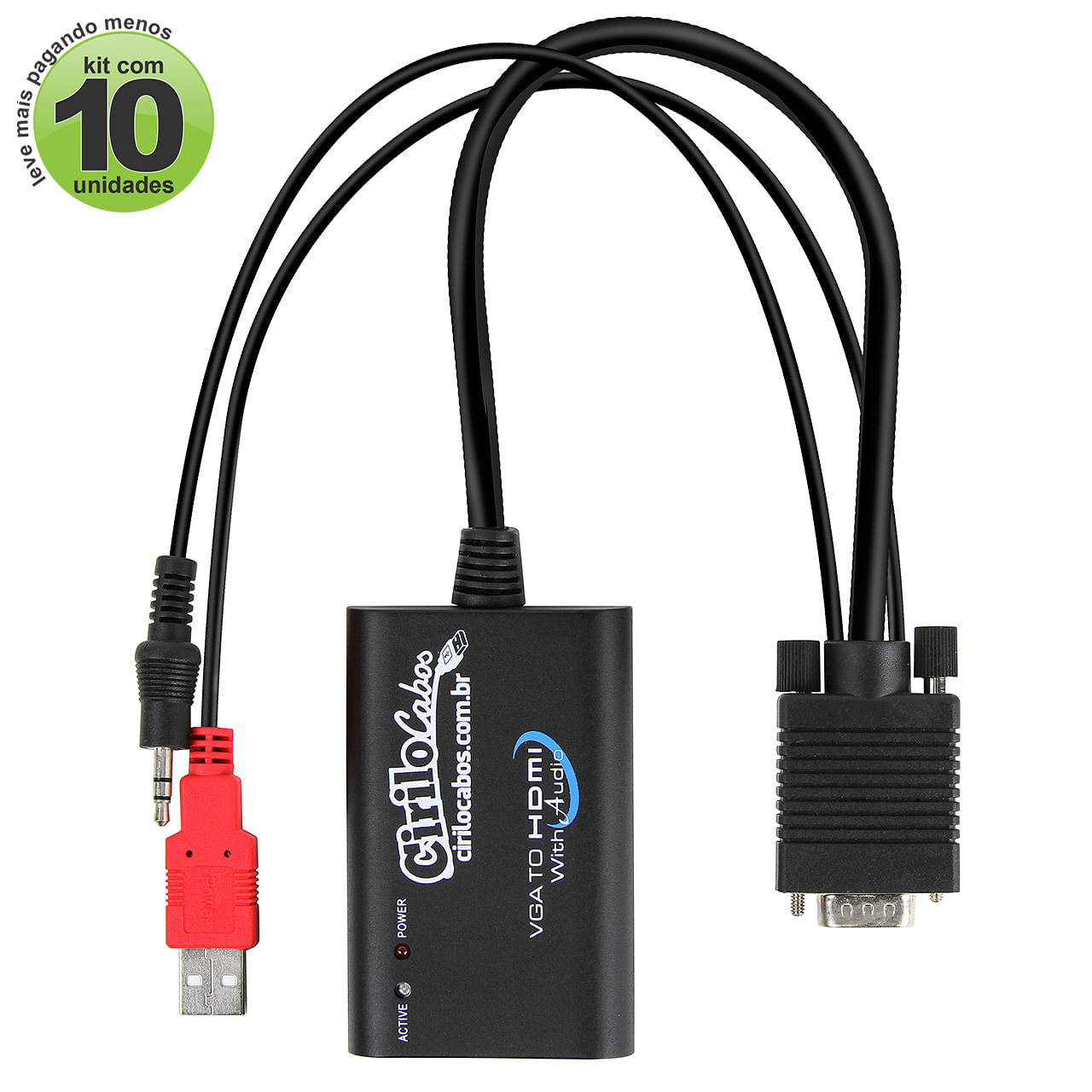 Conversores VGA para HDMI com Áudio USB - Kit com 10