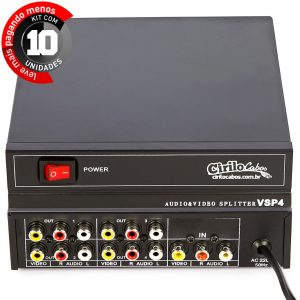 Distribuidor Vídeo Splitter RCA 1 para 4 - Kit com 10