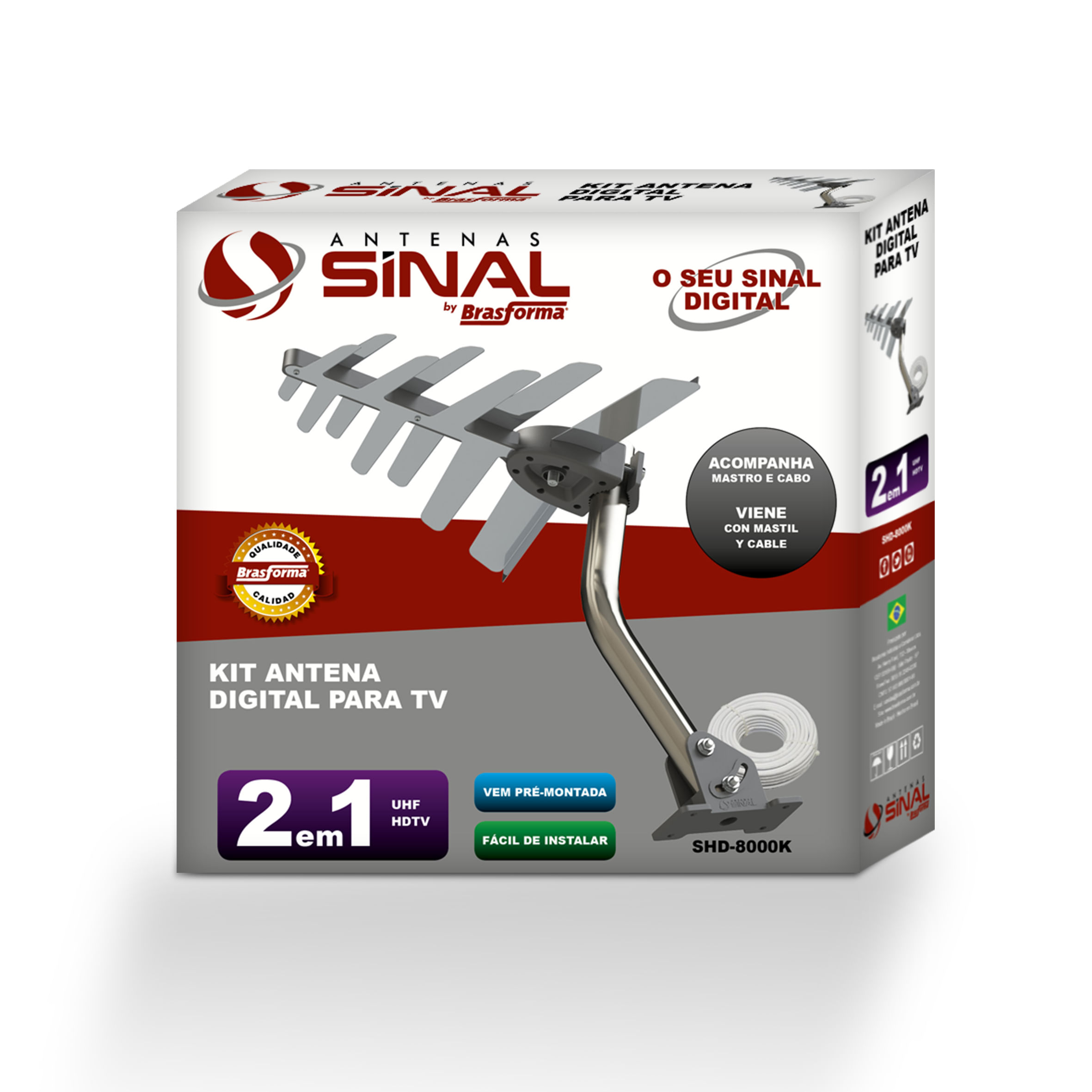 Antena Externa TV Digital HDTV, Cabo e Mastro - SHD-8000K - Imagem 2