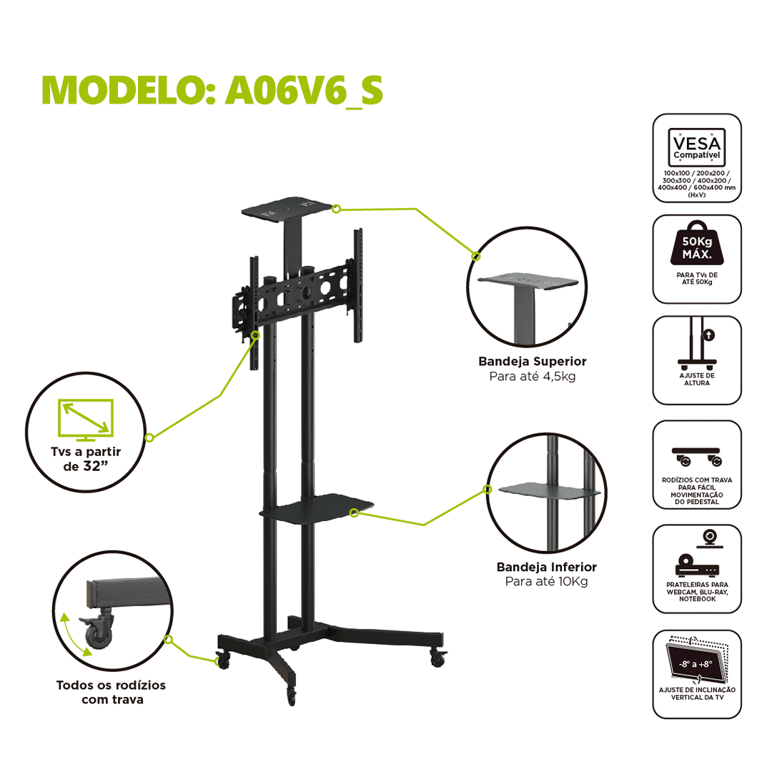 Pedestal Rodízios 3 Níveis de Regulagem de Altura 32 a 70 - Imagem 4