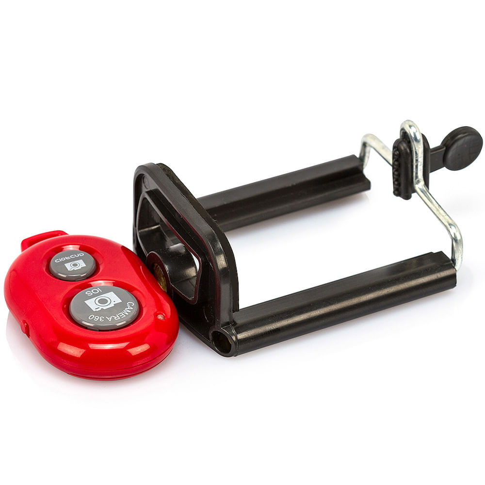 Suporte para Selfie Monopod Controle Bluetooth Vermelho - Imagem 2