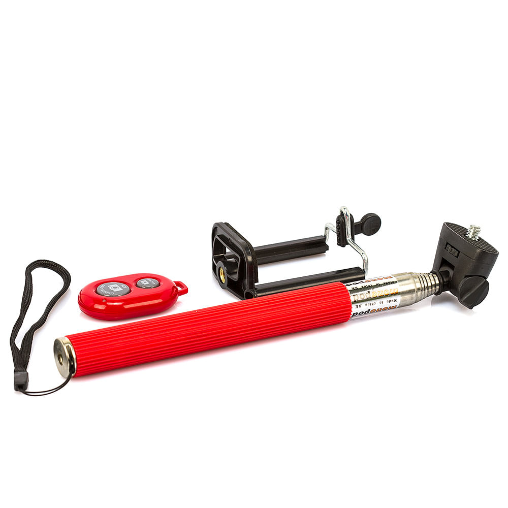 Suporte para Selfie Monopod Controle Bluetooth Vermelho - Imagem 3