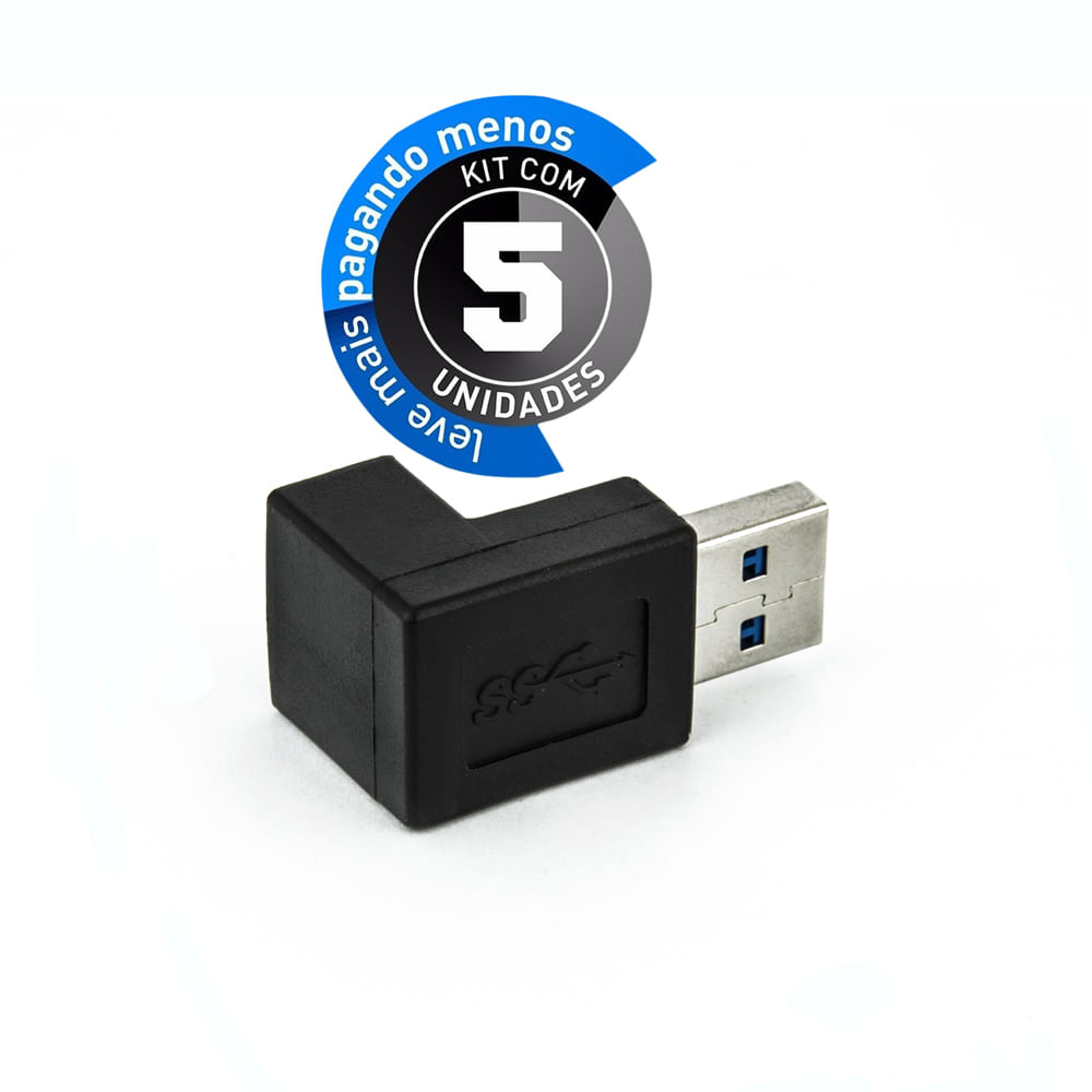 Adaptador USB 3.0 Macho Fêmea 90 Graus - Kit com 5 - Imagem 2