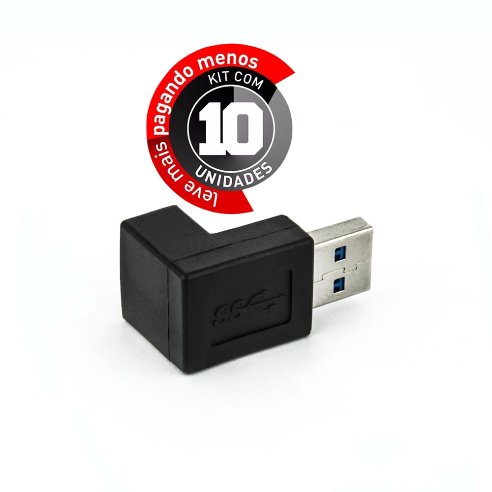 Adaptador USB 3.0 Macho Fêmea 90 Graus - Kit com 10 - Imagem 2