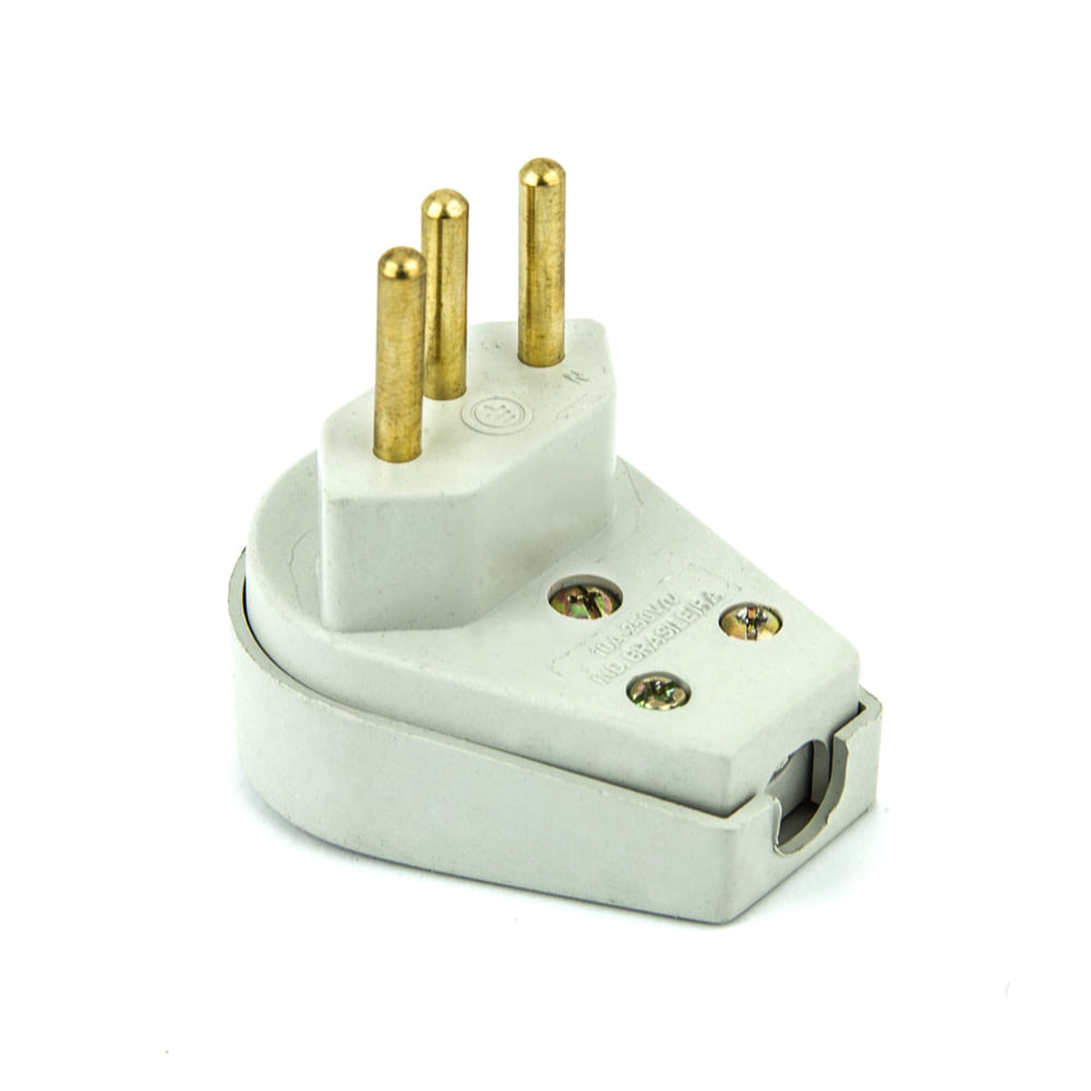 Plug Macho Tomada Elétrica Tripolar 20A 90 Graus - Branco - Imagem 2