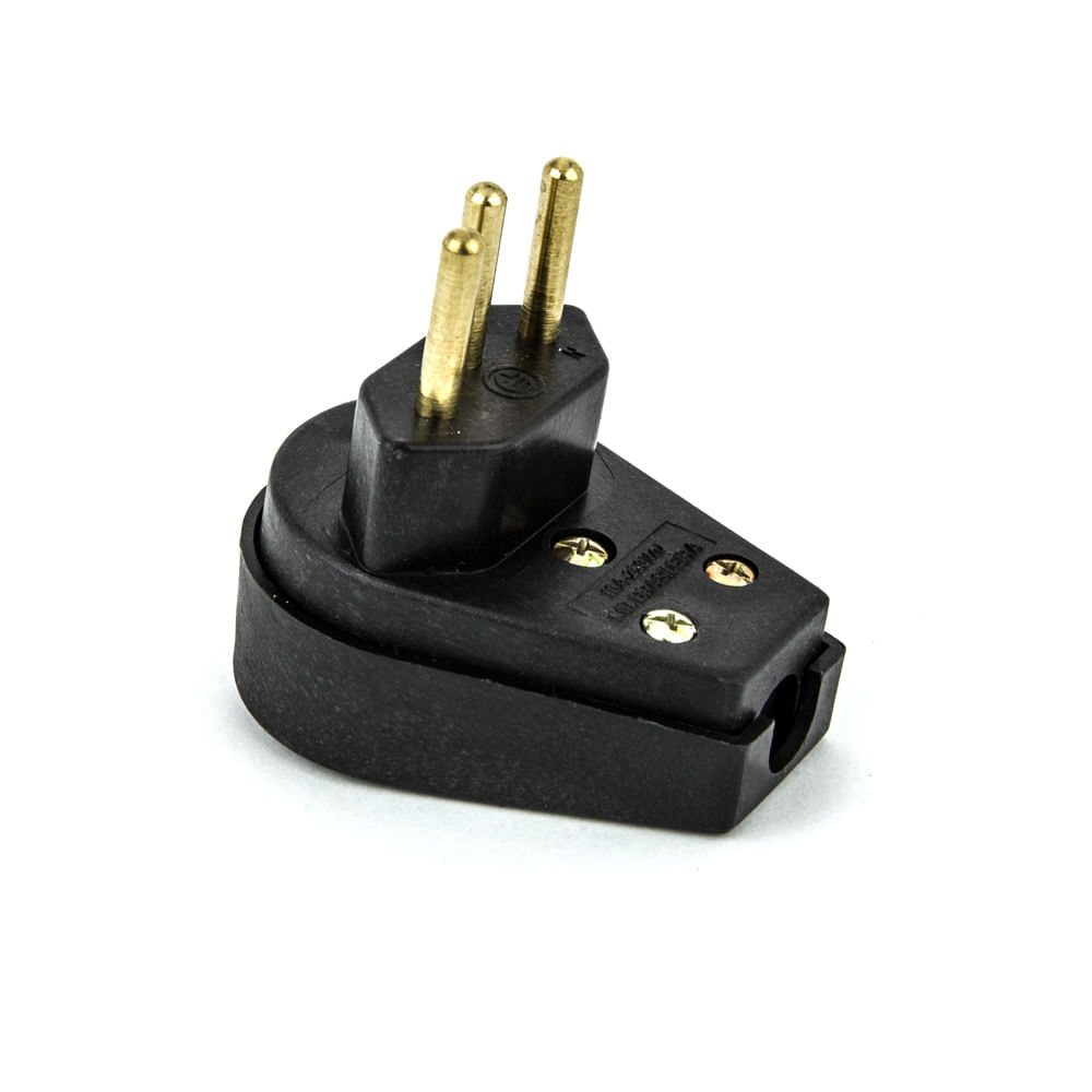 Plug Macho Tomada Elétrica Tripolar 10A 90 Graus - Preto - Imagem 2