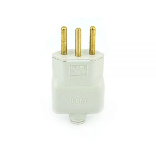 Plug Macho Tomada Elétrica Reto Tripolar 10A - Branco - Imagem 2