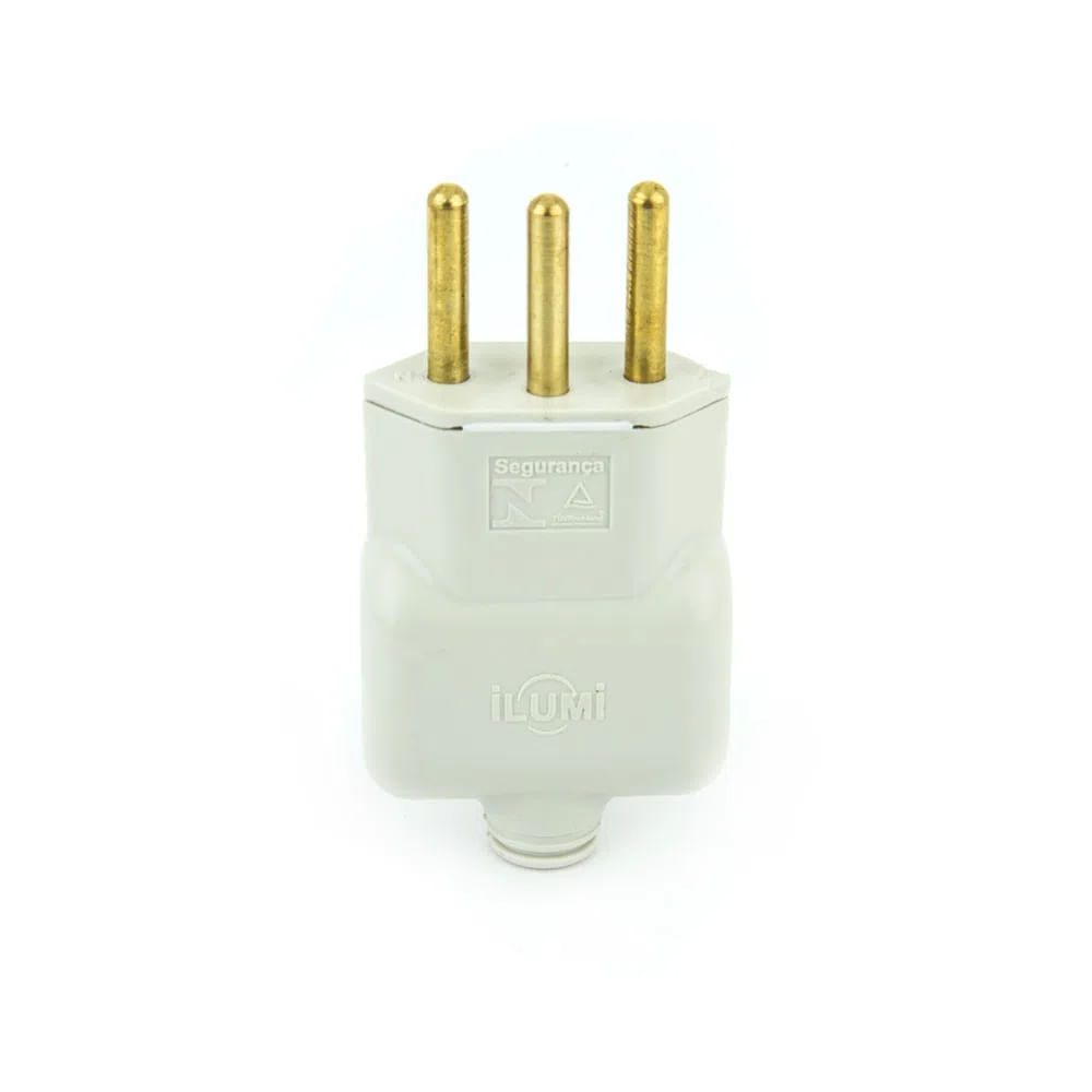 Plug Macho Tomada Elétrica Reto Tripolar 10A - Branco - Imagem 2