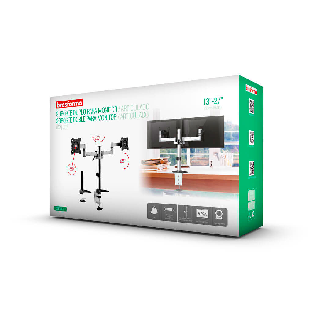 Suporte 2 monitores de 13" a 27" VESA 75x75 à 100x100 - Imagem 3