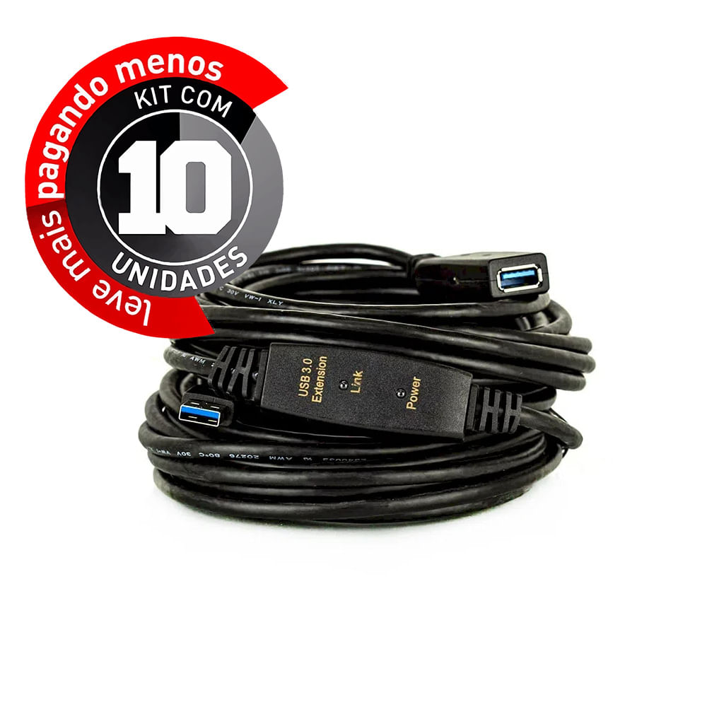 Extensão USB 3.0 Ativo - 5 Metros - Kit com 10