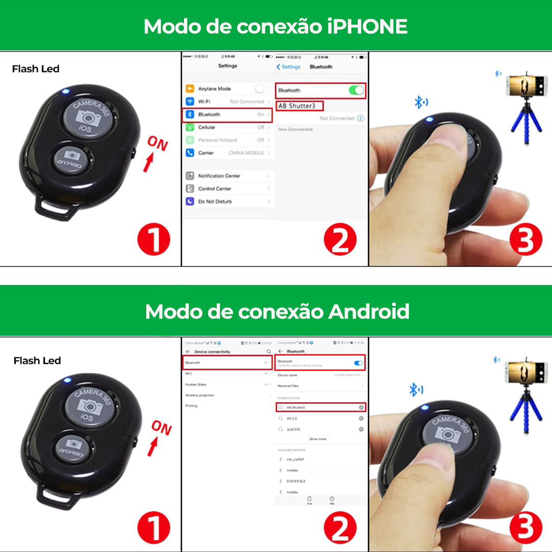 Controle Para Selfie Shutter Bluetooth para iOS / Android - Imagem 4