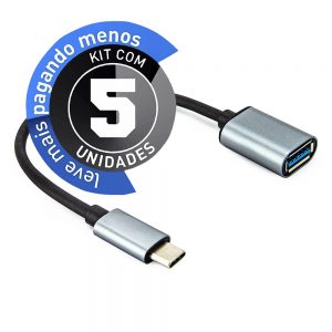 Cabo Adaptador OTG USB-C 3.1 para USB - Kit com 5