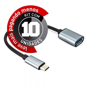Cabo Adaptador OTG USB-C 3.1 para USB - Kit com 10