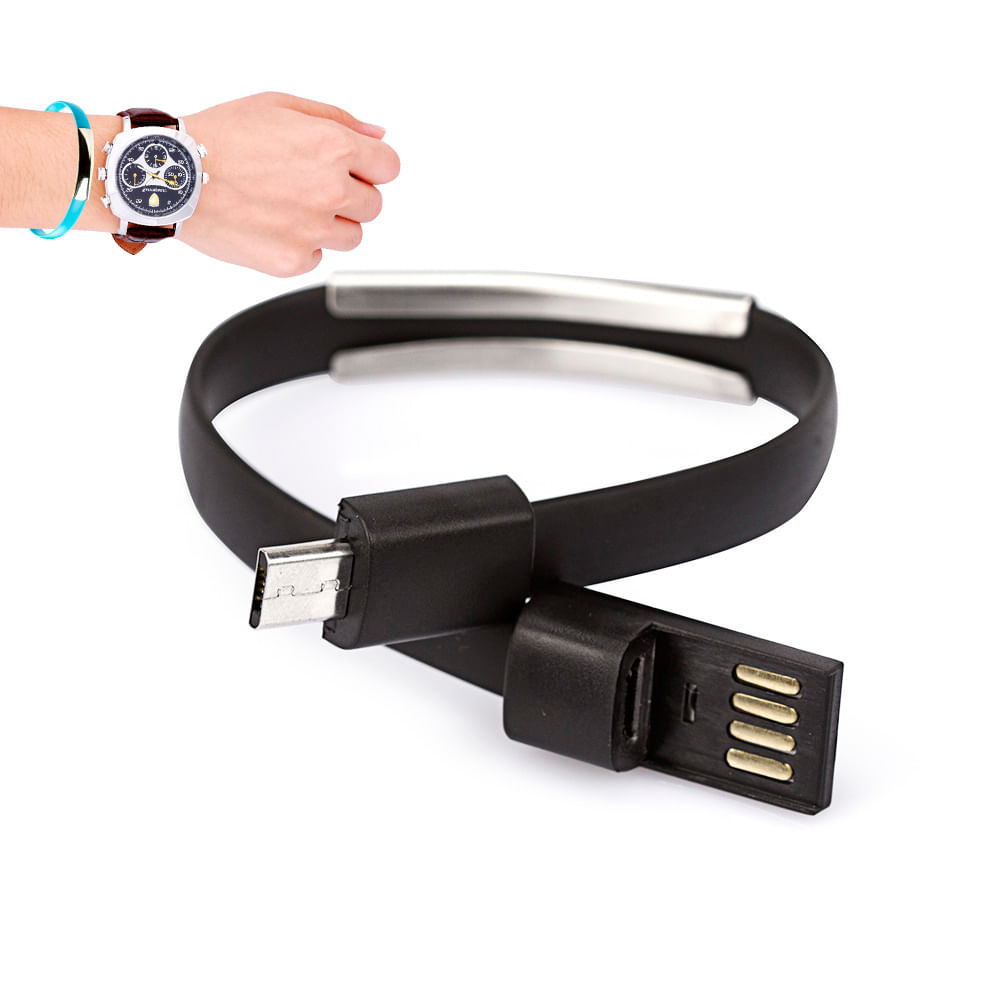 Pulseira Carregador via USB celular Android - Preto