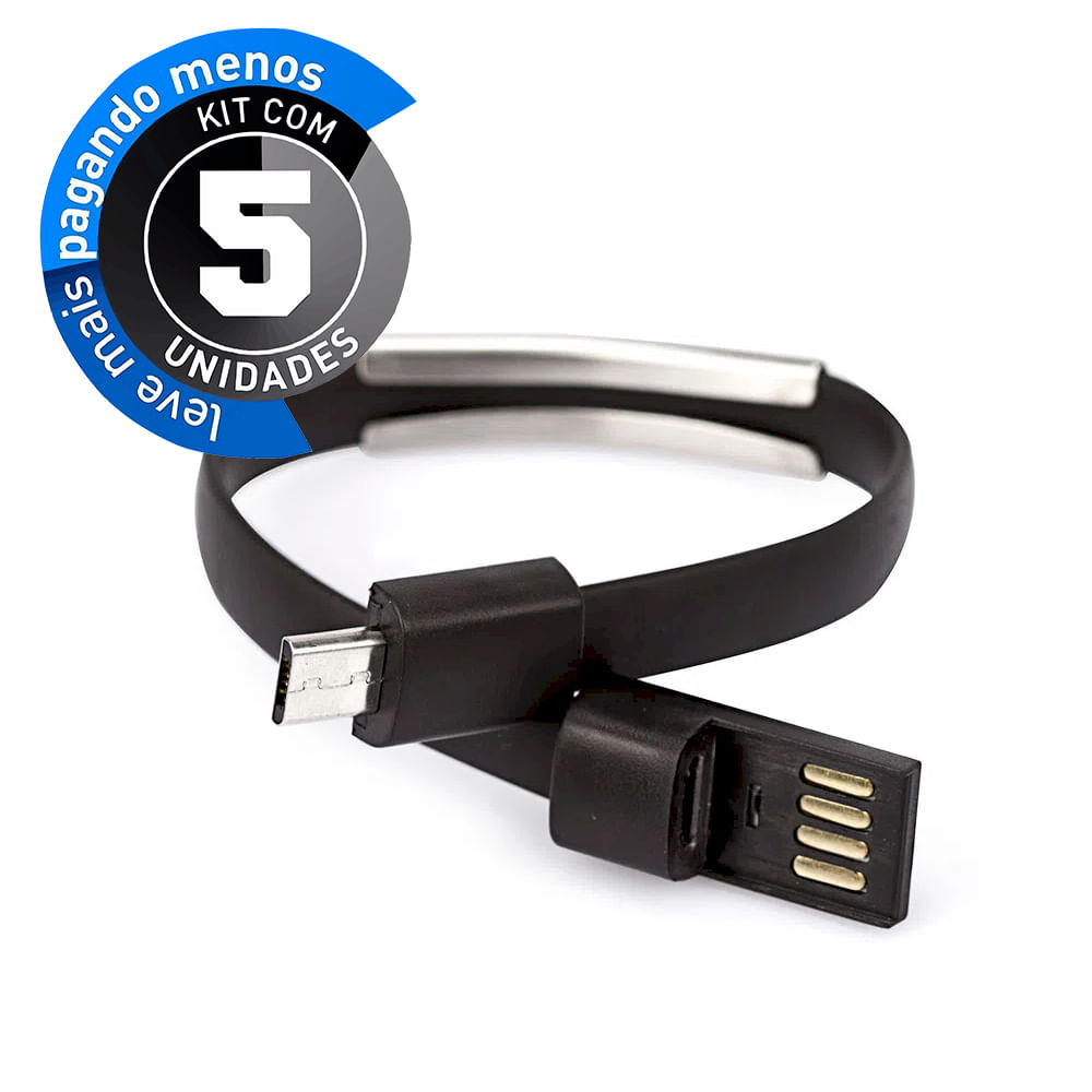 Pulseira Carregador USB Android e Windows - Kit com 5
