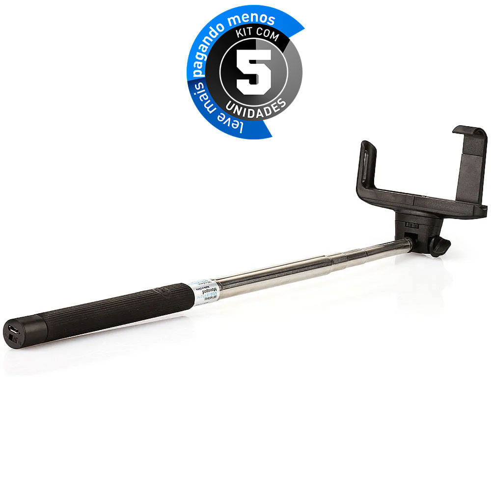 Suporte para Selfie Wireless IPhone Galaxy Preto - Kit com 5