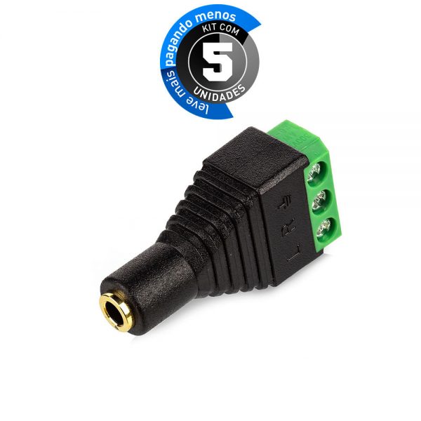 Adaptador Borne P2 Fêmea 3 vias - Kit com 5