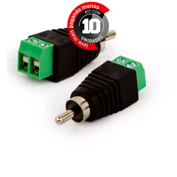 Adaptador Borne para Plug RCA Macho - Kit com 10