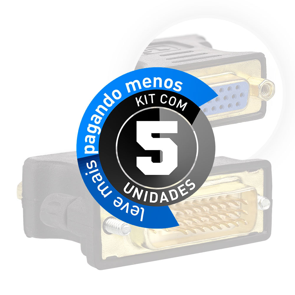 Adaptador DVI para VGA Preto - Kit com 5 - Imagem 2