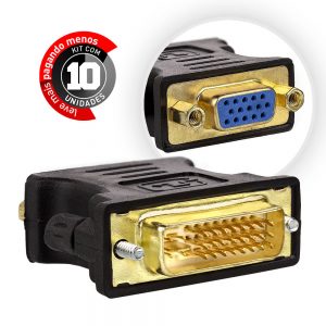 Adaptador DVI para VGA Preto - Kit com 10