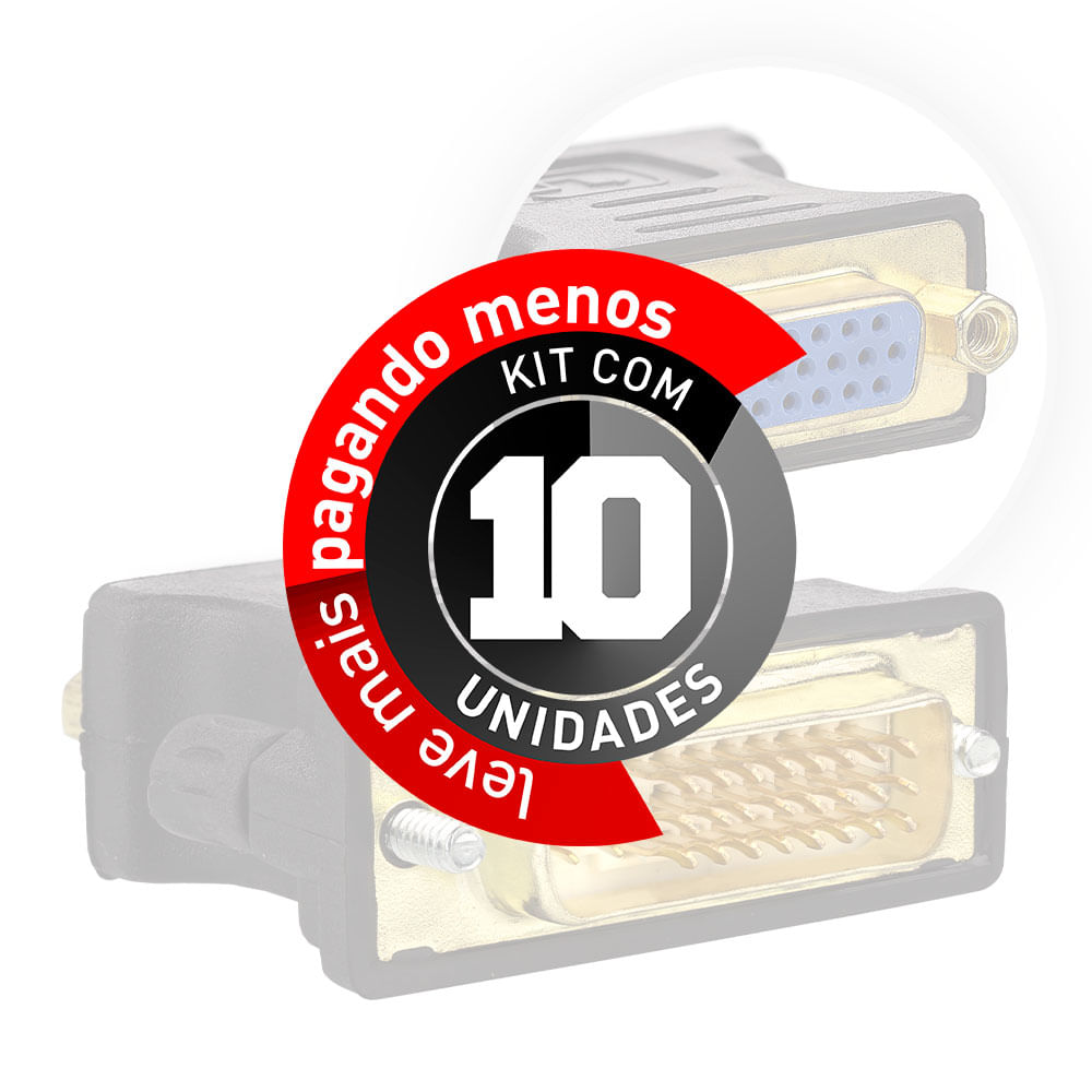 Adaptador DVI para VGA Preto - Kit com 10 - Imagem 2