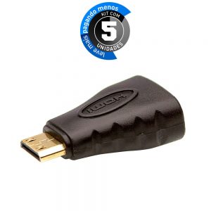 Adaptador HDMI Fêmea para Mini HDMI Macho - Kit com 5