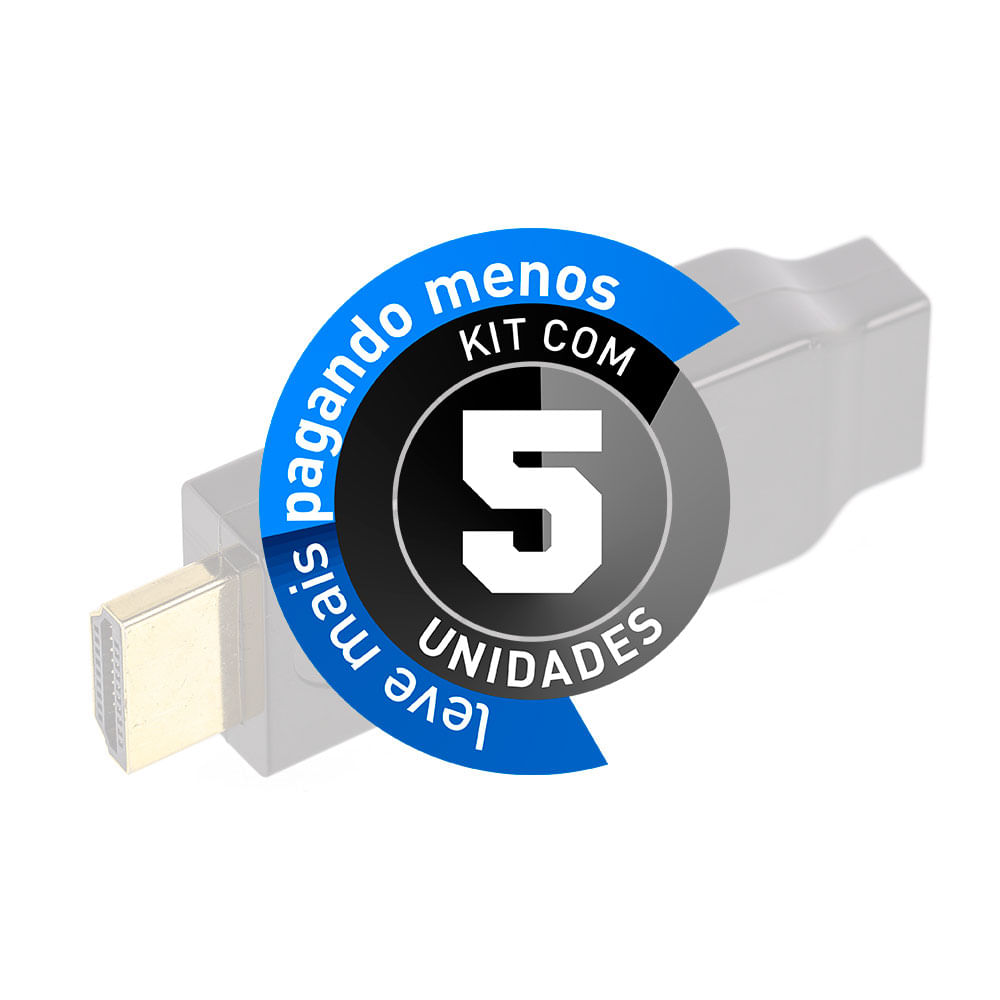 Adaptador Mini HDMI para HDMI 90°/180° Graus - Kit com 5 - Imagem 2