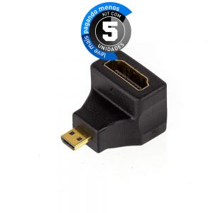 Adaptador Micro HDMI Macho para HDMI Fêmea 90° - Kit com 5