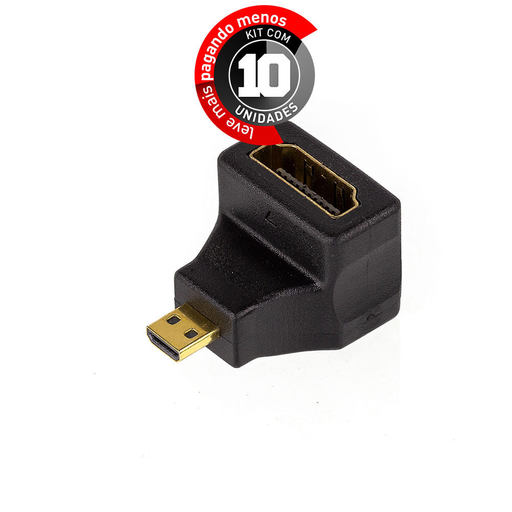 Adaptador Micro HDMI Macho para HDMI Fêmea 90° - Kit com 10