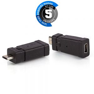 Adaptador Micro USB para Mini USB - Fêmea - Kit com 5