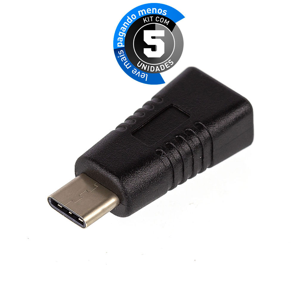Adaptador Micro USB para USB-C com função OTG - Kit com 5
